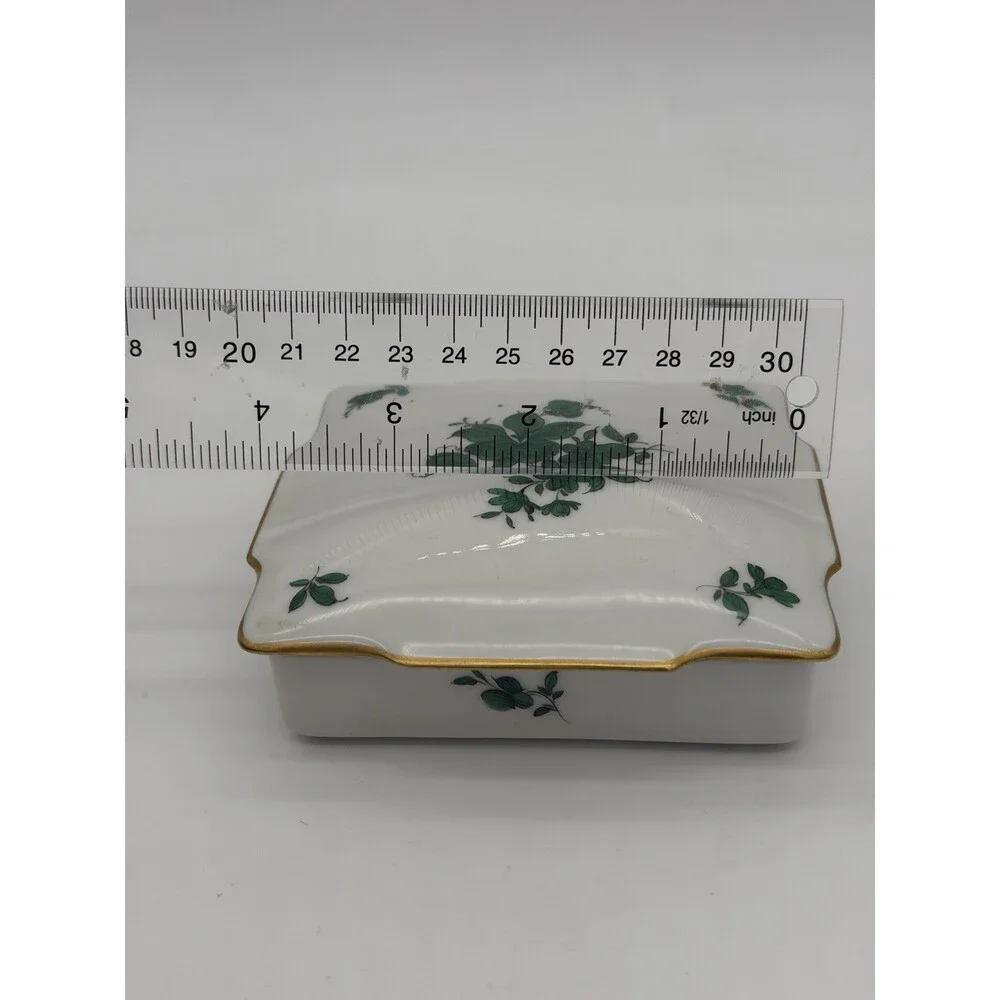 Augarten Wien MARIA THERESIA Green Floral Vienna Austria Square trinket box